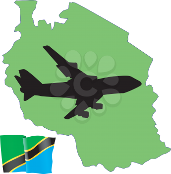 Royalty Free Clipart Image of a Plane Flying Over Tanzania