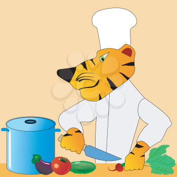 Royalty Free Clipart Image of a Tiger Chef