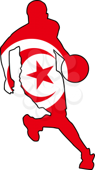 Royalty Free Clipart Image of a Basketball Player in Tunisia Flag Colours