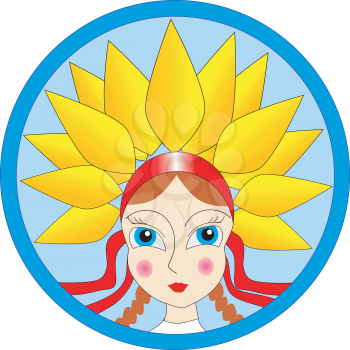 Royalty Free Clipart Image of a Girl With a Sunflower Headpiece