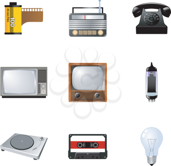 Royalty Free Clipart Image of a Set of Vintage Technology