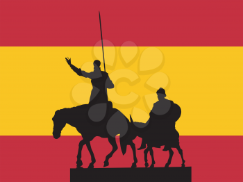 silhouette of Madrid on Spanish flag background