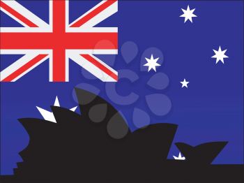 silhouette of Sydney on Australian flag background