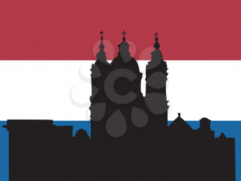 silhouette of Amsterdam on Dutch flag background