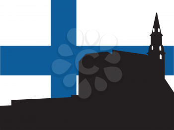 silhouette of Helsinki on Finnish flag background