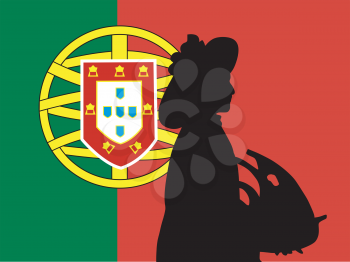silhouette of Lisbon on Portuguese flag background