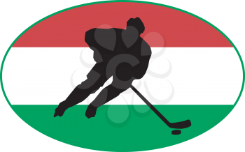 hockey player on background of flag of Hungary