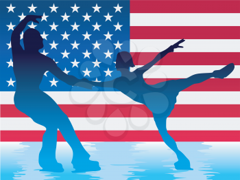 couple of figure skating on American flag background