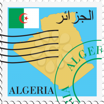 Image of stamp with map and flag of Algeria