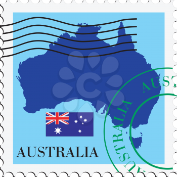 Image of stamp with map and flag of Australia