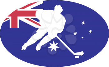 hockey player on background of flag of Australia