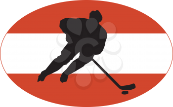 hockey player on background of flag of Austria