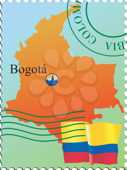 Vector stamp with an image of map of Colombia