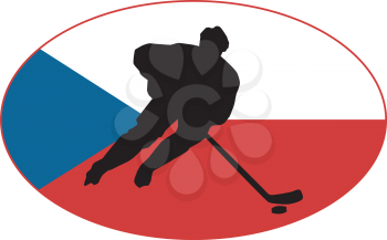 hockey player on background of flag of Czech Republic