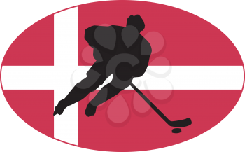 hockey player on background of flag of Denmark
