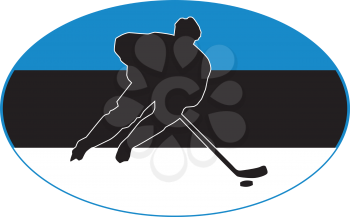 hockey player on background of flag of Estonia