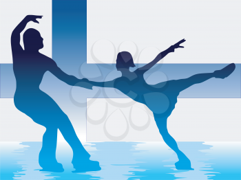 couple of figure skating on Finnish flag background