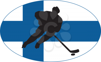 hockey player on background of flag of Finland