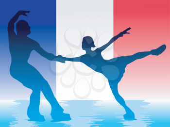 couple of figure skating on French flag background