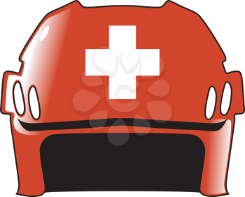 An image of hockey helmet in colours of Switzerland