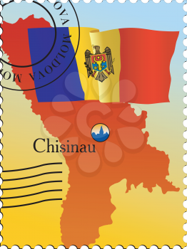 Vector stamp with an image of map of Moldova