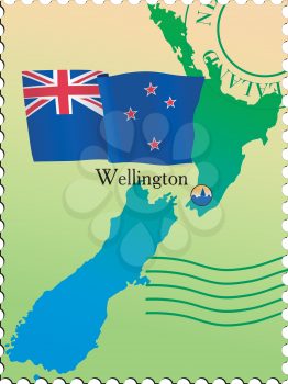 Vector stamp with an image of map of New Zealand