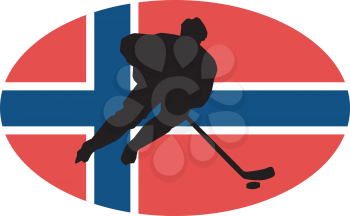 hockey player on background of flag of Norway