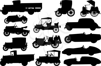 Big set of silhouettes of classical cars