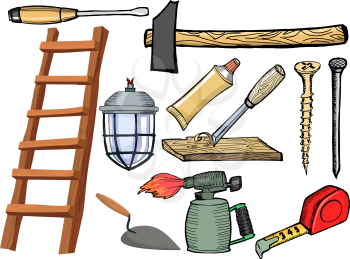 Set of hand drawn illustration of the tools