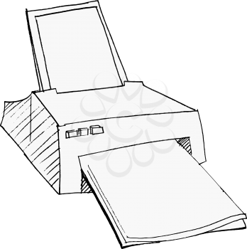 hand drawn, vector, sketch illustration of printer