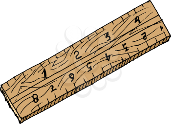 Hand drawn, vector, sketch illustration of wooden ruler