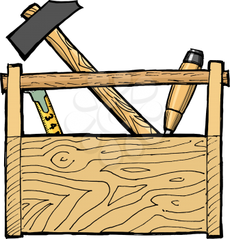 hand drawn, cartoon, vector illustration of toolbox