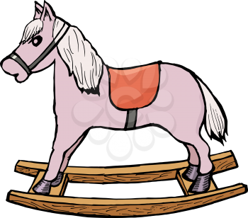 hand drawn, cartoon, vector illustration of rocking horse