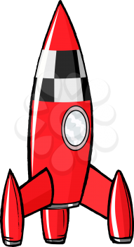 hand drawn, cartoon, vector illustration of toy rocket