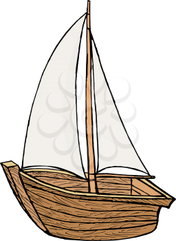 hand drawn, cartoon, vector illustration of sailboat toy
