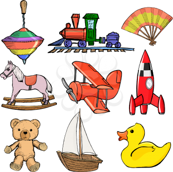 Set of sketch, cartoon illustration of toys
