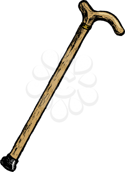 hand drawn, vector cartoon image of walking stick