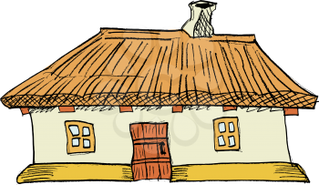 cartoon, vector illustration of Ukrainian traditional house