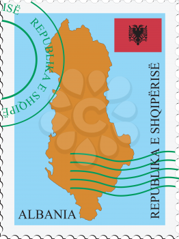 Image of stamp with map and flag of Albania