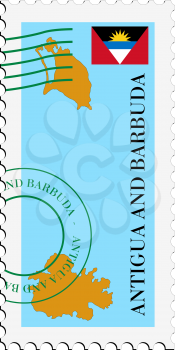 Image of stamp with map and flag of Antigua and Barbuda