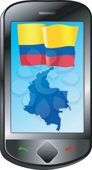 Mobile phone with flag and map of Colombia