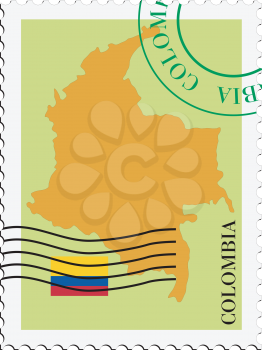 Image of stamp with map and flag of Colombia