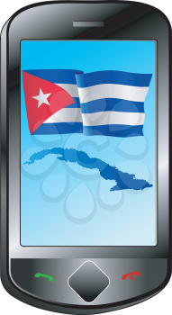 Mobile phone with flag and map of Cuba