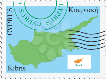 Image of stamp with map and flag of Cyprus