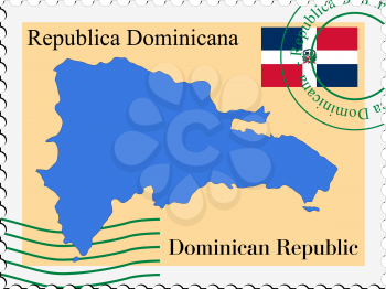 Image of stamp with map and flag of Dominican Republic
