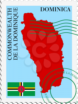 Image of stamp with map and flag of Dominica