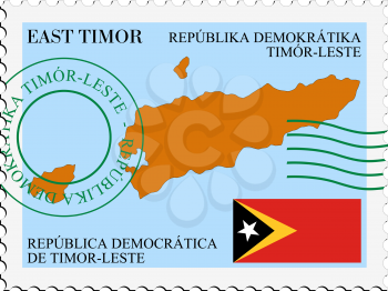 Image of stamp with map and flag of East Timor