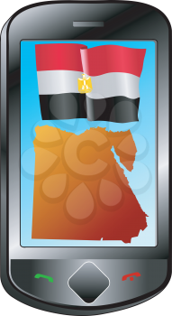 Mobile phone with flag and map of Egypt
