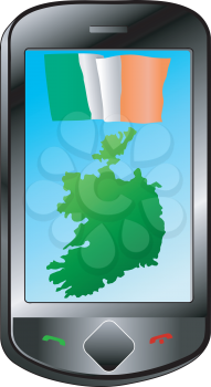 Mobile phone with flag and map of Ireland