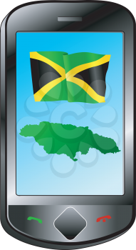 Mobile phone with flag and map of Jamaica